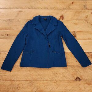 Talbots Merino Wool Sweater Blazer Jacket Zip Pockets Knit Teal Blue Sz Medium
